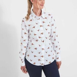 Schoffel Norfolk button up pheasants birds print Shirt top Size 8 western boho